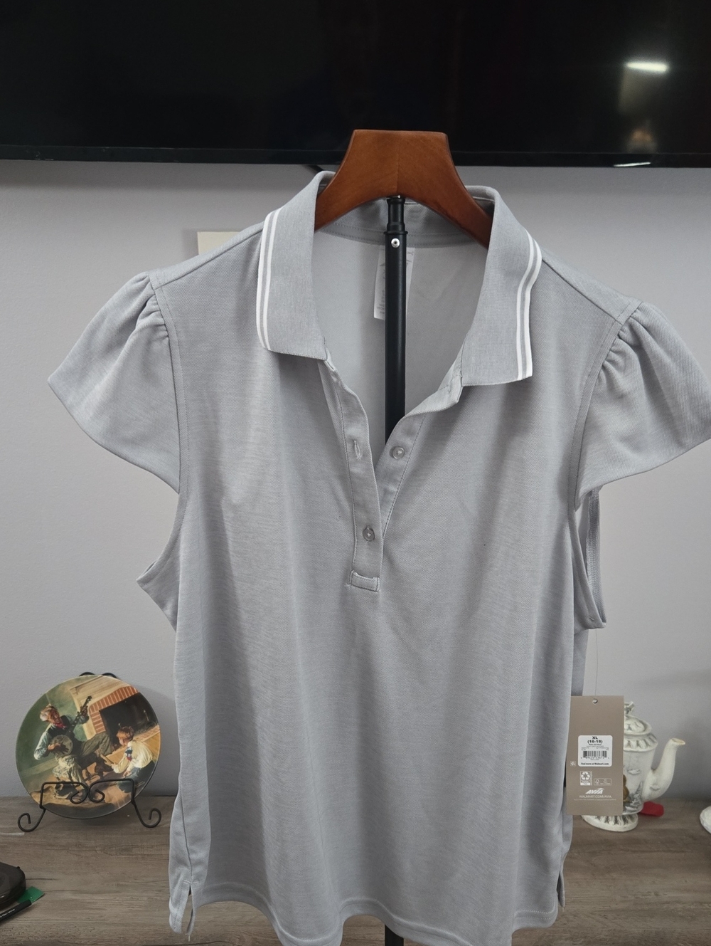 Avia Light Gray Polo Top with White Collar Trim